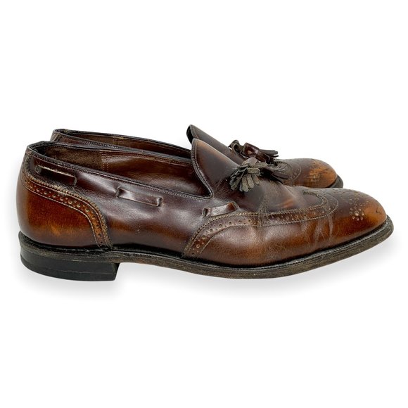 10 Vintage Johnston & Murphy Windsor Brown Leather Wingtip Tassel Loafer Shoes - Picture 5 of 10